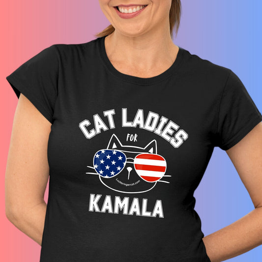 Cat Ladies For Kamala Harris T-Shirt-  2024 US President Election Shirt- Show off your love for cats and your favorite democratic presidential candidate with these adorable election shirts! 😻💖💙🐾