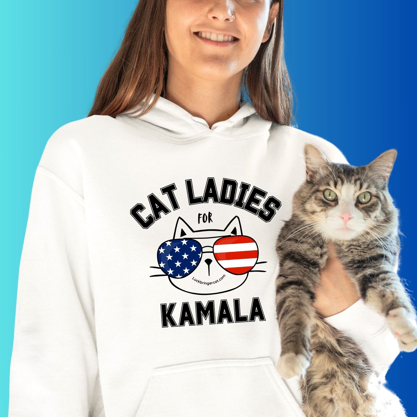 Cat Ladies For Kamala Harris hoodie- 2024 US President Election Shirt- Show off your love for cats and your favorite democratic presidential candidate with these adorable high quality election hoodies! 😻💖💙🐾Cat Mom Gift