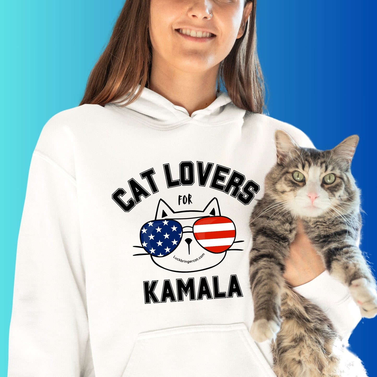 Cat Lovers For Kamala Harris 2024 US Presidential Election hoodies-Show off your love for cats and your favorite democratic presidential candidate with these adorable high-quality hooded sweatshirts! 😻💖💙🐾