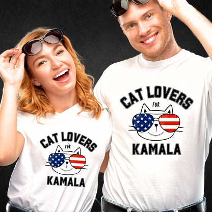 Cat Lovers For Kamala Harris 2024 US Presidential Election T-Shirt-Show off your love for cats and your favorite democratic presidential candidate with these adorable election shirts! 😻💖💙🐾