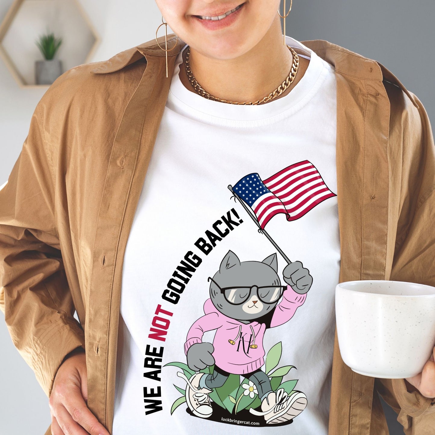 We Are Not Going Back Election Shirt Cat USA Flag Kamala Harris Shirt Tim Walz Tshirt 2024