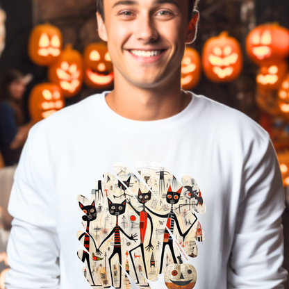 Black Cat Lovers Graphic Sweatshirt-Halloween Dance Party