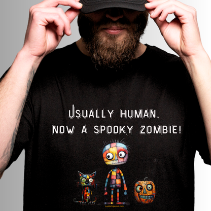 Funny Halloween T-shirt for Cat Lovers - Spooky Zombie Tee- graphic tshirt - black