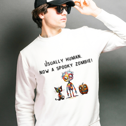 Funny Cat Lovers Graphics Sweatshirt with modern Art- Ideal for Halloween with spooky zombie cat and pumpkin- unisex size - unique design- premium quality