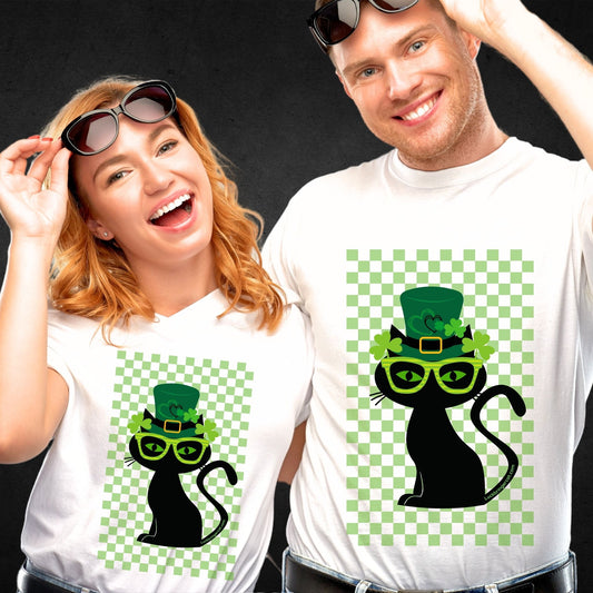 T-shirt-St Patrick's Day-Lucky Clover Black Cat Tee-Cat Lover Gift