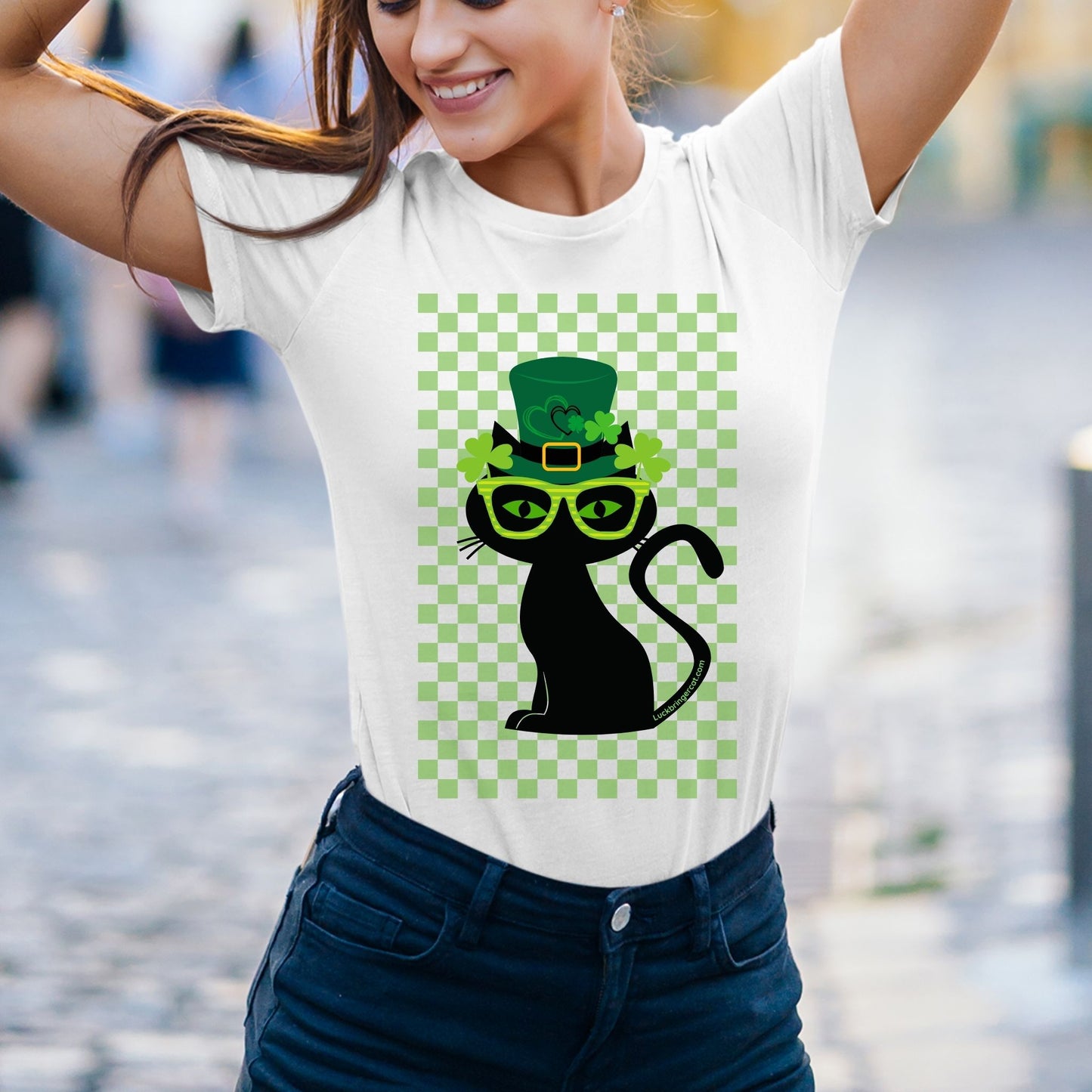 T-shirt-St Patrick's Day-Lucky Clover Black Cat Tee-Cat Lover Gift