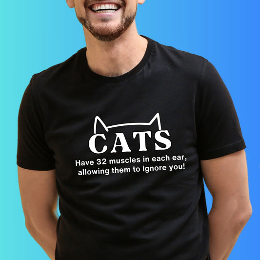 Funny T-Shirt For Cat Lovers - Cat With 32 Ear Muscles