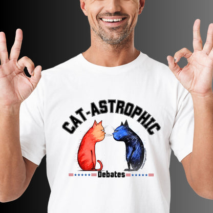 US Election 2024 Shirt-Funny Tshirt for USA Election for Men and Women- Cat lovers Voting Shirt- Catastrophic Debates Shirt for Him or Her- Funny Teachers Gift for US Election Season - Funny US College Shirt