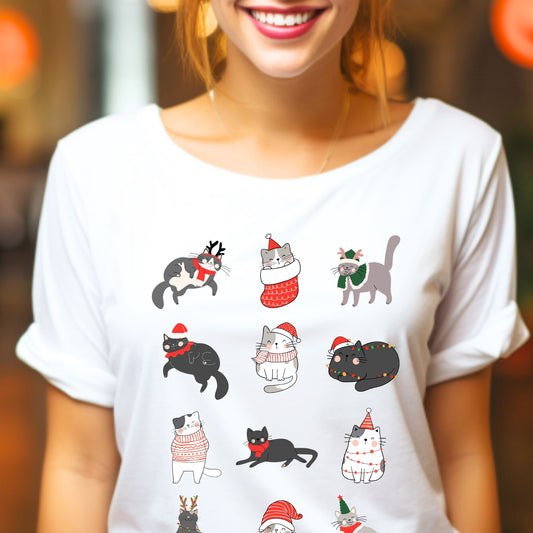 tshirt with chrismassy cats for cat lovers - perfect xmas gift for cat kitten lovers- cat lover christmas gift - cat lover girl birthday gift - cat mom gift- cat mug xmas gift 