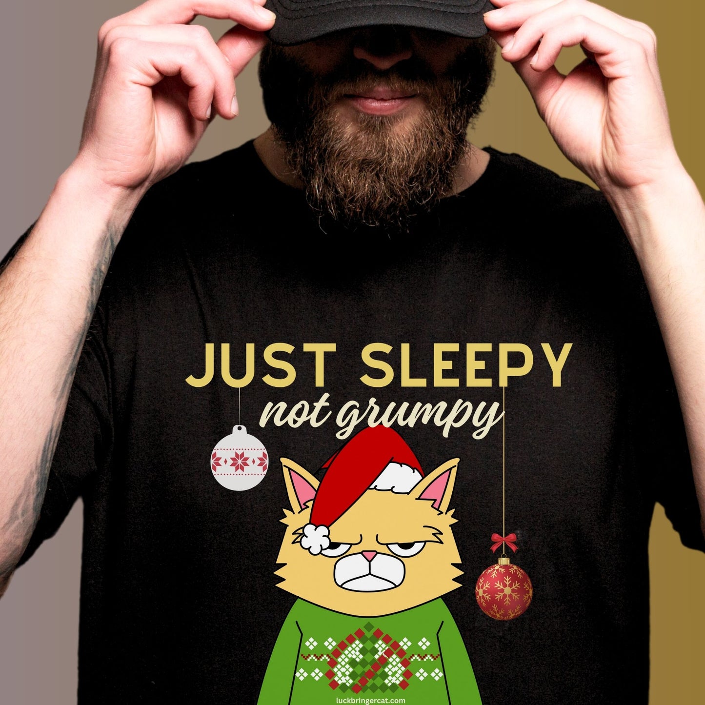 Christmas T-shirt for Cat Lovers With Sleepy Not Grumpy Santa Cat