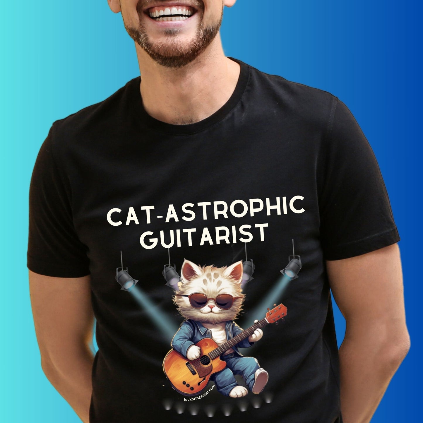 Unisex Cotton T-shirt - Catastrophic Guitarist - Funny Shirt for Cat and Classic Guitar Lovers