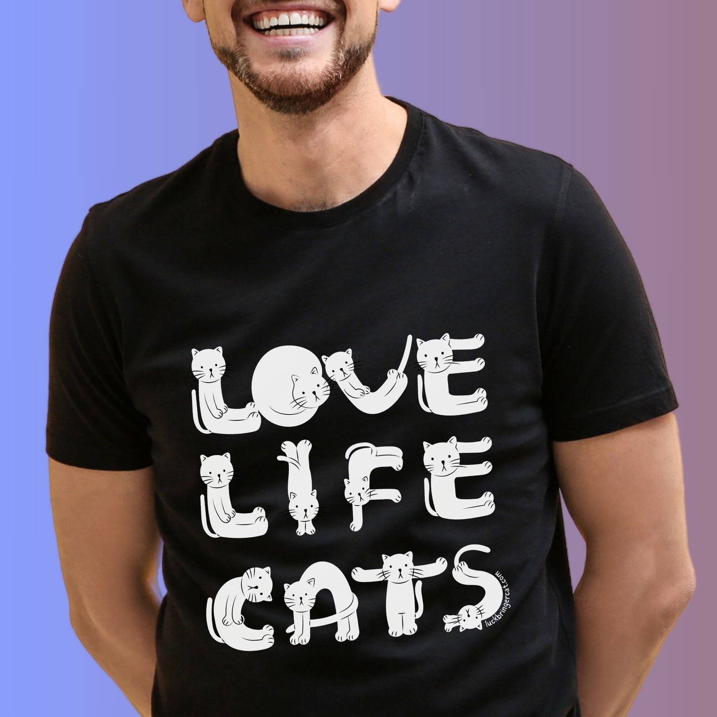 funny shirt for cat lovers with text love life cats in cartoon cat shape- perfect valentine gift for cat lovers, cat moms and cat dads