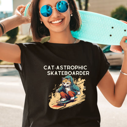 Funny Tshirt for skateboarders with a skateboarder cat 