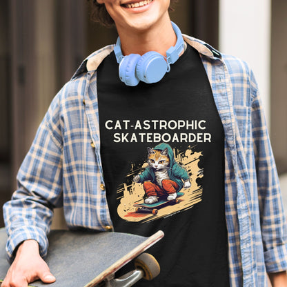 Funny Tshirt for skateboarders with a skateboarder cat 