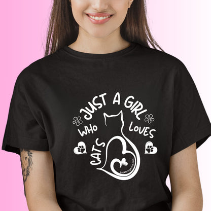 Shirt for cat lover Girls - Cat Mom Tshirt with text Just a Girl who loves cats