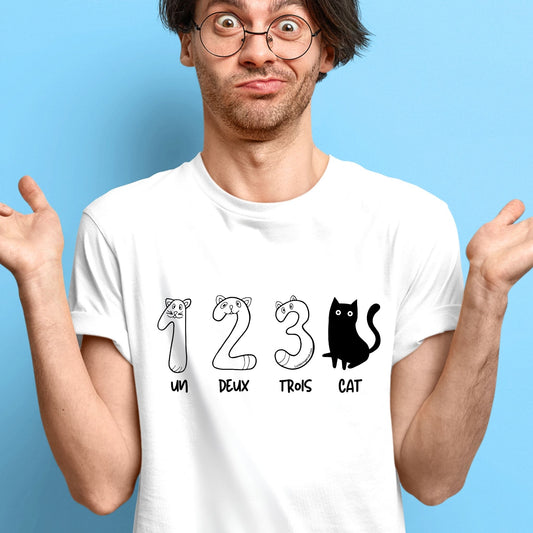 French Language & Cat Lover Tee – Un, Deux, Trois, Cat- Funny cat shirt - French language teacher gift