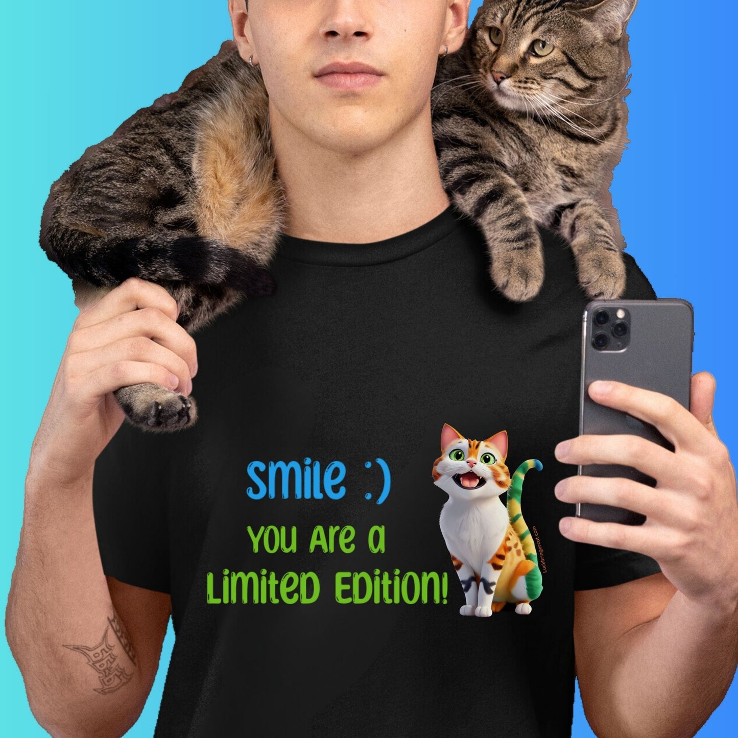 Funny Inspirational Cat Lovers Tshirt - Smile you are a limited edition tee for cat moms or cat dads