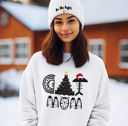 Cat Mom Christmas Crewneck Sweatshirt With Black Cats Christmas Tree