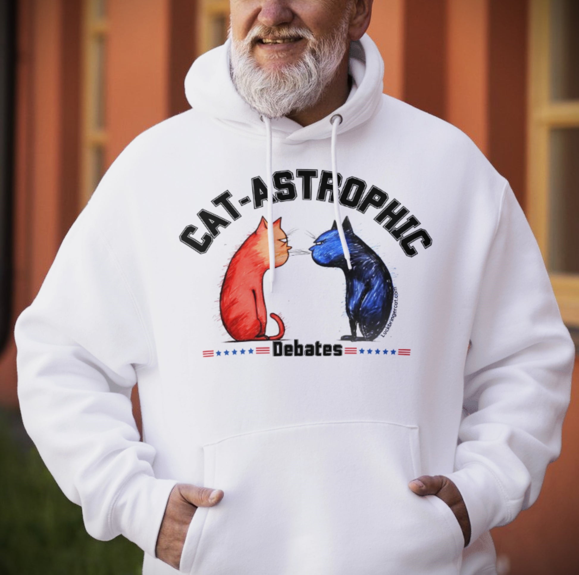 US Election 2024 Shirt-Funny sweatshirt for USA Election for Men and Women- Cat lovers Voting Shirt- Catastrophic Debates Shirt for Him or Her- Funny Teachers Gift for US Election Season - Funny US College Sweater-white- gift for cat dads, cat fathers and cat moms