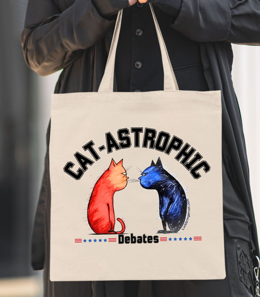 US Election 2024- Funny Cotton Tote Bag - Catastrophic Debates - Gift for Cat Lovers