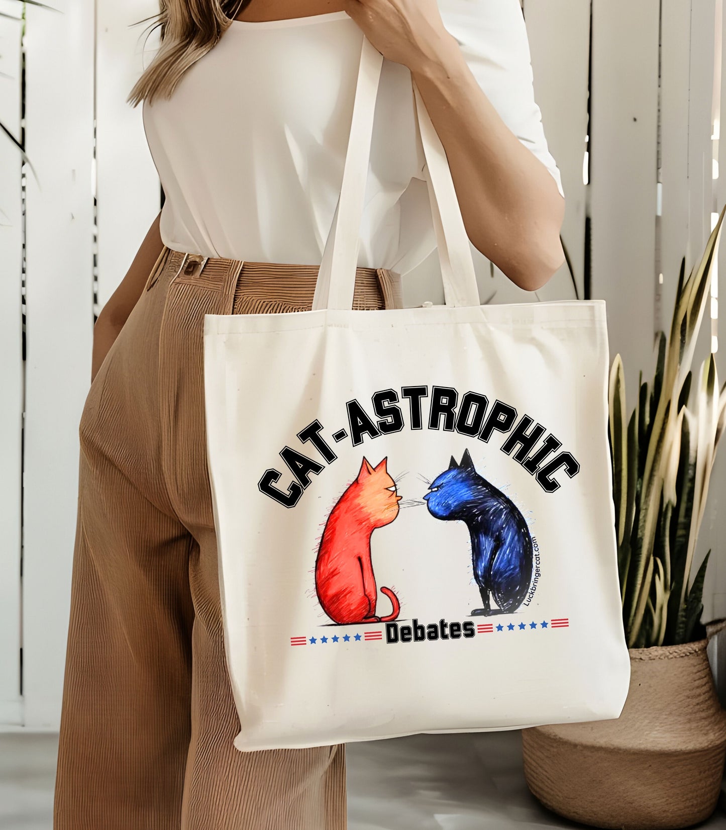 US Election 2024- Funny Cotton Tote Bag - Catastrophic Debates - Gift for Cat Lovers